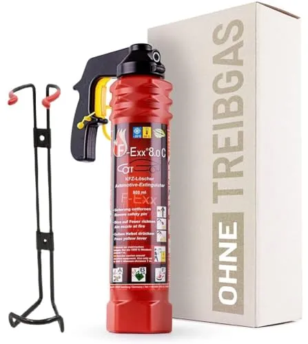 F-Exx 8.0 C - Frostschutz Auto-Schaum-Feuerlöscher - Feuerlöscher mit Frostschutz bis -20°C und hitzebeständig bis 70°C. Ideal für Fahrzeuge, ohne Treibgas, sicher und vielseitig einsetzbar bei Feststoffen, Fett- und Flüssigkeitsbränden.