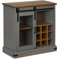 vidaXL HALDEN Sideboard mit Schiebetür in Grau, 80x40x80 cm - Kommode aus massivem Kiefernholz mit Schiebetür und 9 Weinflaschenhaltern, ideal für Wohnzimmer oder Flure, bietet eleganten Stauraum und maximiert Platz.