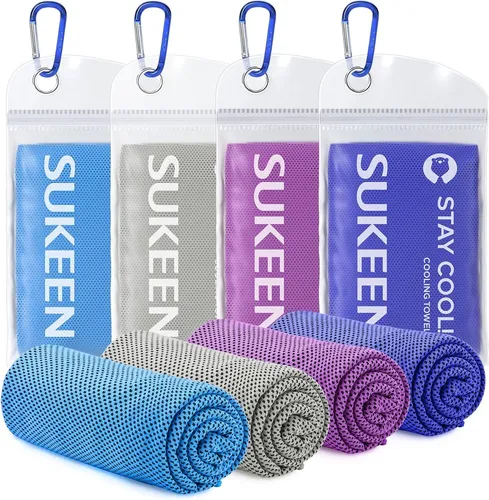 Kühlhandtuch - Mikrofaser Kühltuch für Sofortige Kühlung (4 Stück, Blau, Grau, Lila, Königsblau) - Sofort kühl und wiederverwendbar: Aktivierung durch einfaches Einweichen. Ideal für Sport und Outdoor-Aktivitäten. Bleibt bis zu 3 Stunden kühl und ist umweltfreundlich verpackt.