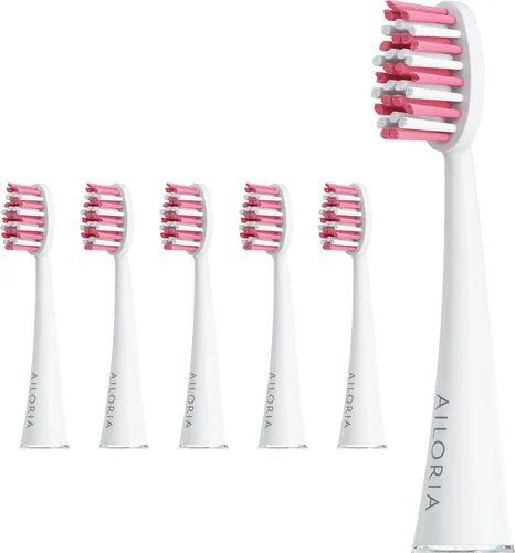Ailoria Shine Bright Ersatzbürstenköpfe 6er Rose - Ailoria Zahnreinigung, 6 ultrasanfte Aufsteckbürsten mit wellenförmigem Profil für gründliche Reinigung und sanfte Pflege. Entfernen Sie Verfärbungen für ein strahlend weißes Lächeln!
