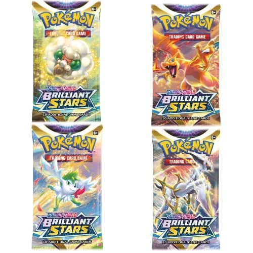 Pokemon Karten Schwert und Schild – 4x Brilliant Stars Pokemon Booster Pack – Pokemon Sammelkarten – Englische Karten