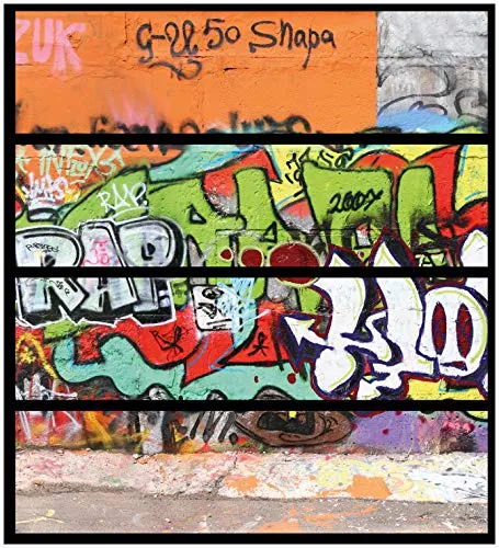Wallario Möbelfolie/Aufkleber, geeignet für IKEA Malm Kommode mit 4 Schubfächern - Klebefolie Rap-Graffiti- Wand mit verschiedenen Tags