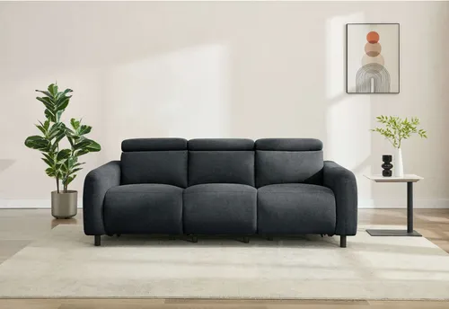 Home affaire 3-Sitzer SKAANE Struktur-Sofa mit Relaxfunktion - Einzelsofa mit Federkern und Kopfteilverstellung, bietet hohen Sitzkomfort und stilvolles Vintage-Design für dein Wohnzimmer.