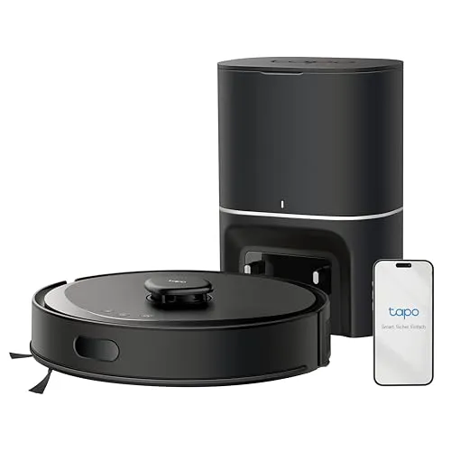 TP-Link Tapo RV30 Max Plus - Saug- & Wischroboter mit automatischer Absaugstation - Saugroboter mit 5300Pa-Saugkraft und automatischer Absaugstation für weniger Wartung. Effizientes Saugen und Wischen in einem Schritt, steuerbar über die Tapo-App.
