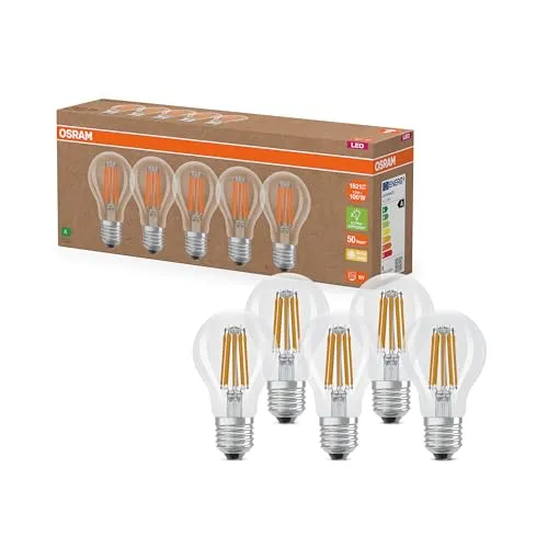 OSRAM Hocheffiziente LED Lampen - Vorteilspack mit 5 Leuchtmitteln - Energiesparlampen mit 85% Energieeinsparung, ersetzt herkömmliche 100W Glühbirnen, hohe Lichtqualität und lange Lebensdauer von bis zu 50.000 Stunden.