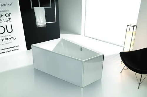 Hoesch Thasos Glasverkleidung 1500 x 1000 mm links - Weiß - Elegante Glasverkleidung für freistehende Montage, ideal für stilvolle Badezimmergestaltung und optimalen Spritzschutz.