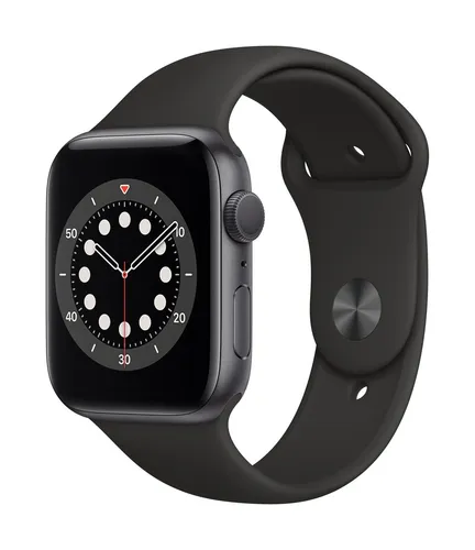 Apple Watch Series 6 GPS 44mm - Space Gray Aluminium mit Sportband Schwarz - Smartwatch mit 44 mm Gehäuse, GPS-Funktion und 32 GB Speicher, ideal für Fitness-Tracking und Benachrichtigungen direkt am Handgelenk.