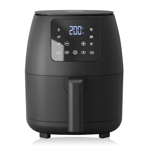 Tristar Mini-Digital-Heißluftfritteuse 2L - Ölfrei & Vielseitig - Heißluftfritteuse für gesunde Mahlzeiten mit 1500W Leistung. 6 Kochprogramme und Antihaftbeschichtung für müheloses Kochen und einfache Reinigung.