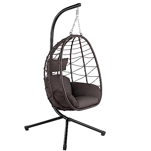 HinHocker Hängesessel mit Gestell | Braun | Gemütlicher Indoor & Outdoor Hängesessel - Hängesessel für drinnen und draußen, inkl. Kissen und Auflage. Ergonomisch gestaltet für höchsten Komfort und platzsparend verstaut.