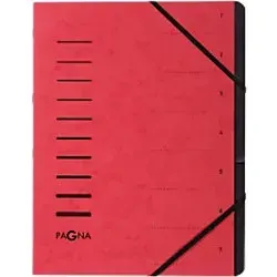 PAGNA Fächermappe DIN A4 Unbeschriftet Pappkarton 7 Fächer Rot 24,5 (B) x 0,4 (T) x 32 (H) cm