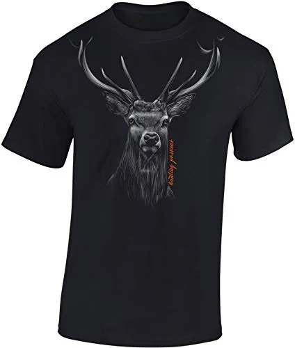 Baddery Jäger T-Shirt Herren - „Hunting Passion“ - Jagd Shirt für Männer mit Hirsch-Motiv (Schwarz L)