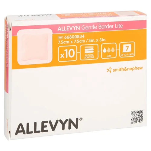 Allevyn Gentle Border Lite 7,5x7,5 cm Schaumverband - 10 Stück - Arzneimittel zur Wundversorgung, bietet sanften Schutz und optimale Feuchtigkeitsregulation für eine schnellere Heilung.