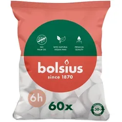Bolsius D-light Teelichter - 60 Stück - Weiße Dekokerzen mit 6 Stunden Brenndauer - Teelichter aus natürlichem Pflanzenwachs, ohne Palmöl. Ideal für stimmungsvolle Abende, mit 6 Stunden Brenndauer und umweltfreundlicher Herstellung. Perfekt für jeden Anlass!
