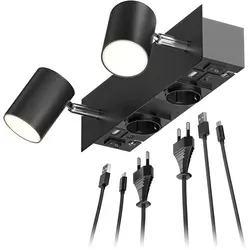 ledscom.de Wandleuchte WAIKA, 2-flammig mit USB-Anschlüssen - Moderne Wandleuchte mit 2 GU10-Sockeln und individuellen Schaltern, ausgestattet mit 2 Steckdosen und USB-C/A für bequemes Laden von Geräten. Ideal für Wohnzimmer, Schlafzimmer oder Büro.