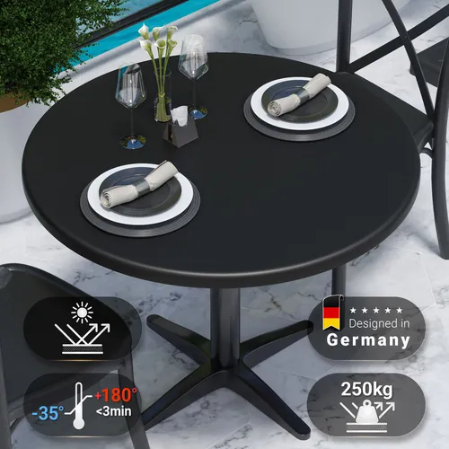 JAMAIKA Bistro Außen Tischplatte Ø 70 cm Schwarz Rund - Vielseitige Bistro Außen Tischplatte für Gastronomie. Robuste Bauweise trifft auf elegantes Design – ideal für den Innen- und Außenbereich. Perfekt für Restaurants, Cafés und Hotels.