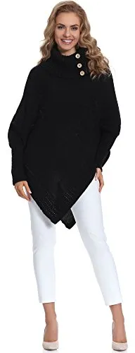Merry Style Damen Poncho M83N4 (Schwarz) - Strick Ponchos & Capes für Damen; Bequemer Poncho mit großen Ärmeln und Rollkragen aus warmem, elastischem Material – perfekt für stilvolle Looks in der kühlen Jahreszeit.