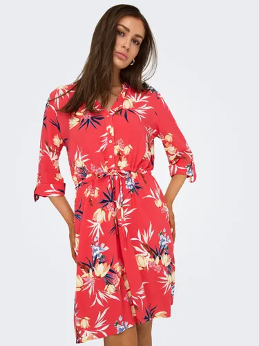 ONLY Tunikakleid "ONLCORA 3/4 V-NECK TUNIC CS PTM", Gr. XS (34) - Rose Of Sharon AOP:497 - Sommerkleider, pflegeleichtes Tunikakleid aus widerstandsfähigem Webstoff für feminine Eleganz und Komfort.