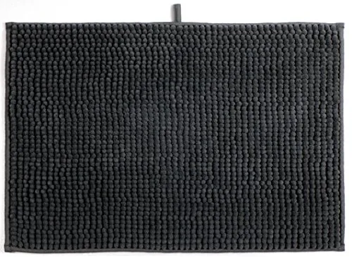 MSV – Chenille-Mikrofaser-Badematte – Langflorig, rutschfest – Maschinenwaschbar – Praktische Aufhängeschlaufe – Optimaler Komfort und Hygiene – Dunkelgrau – Einzelmatte – 60 x 60 cm