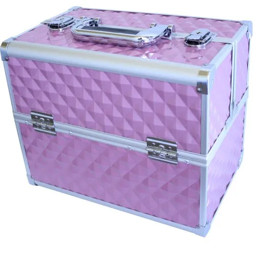 Arebos Kosmetikkoffer 15L - Aluminium mit Schloss und 2 Schlüsseln, robustes Design und pinkfarbenes Diamant-Muster für sicheren Transport