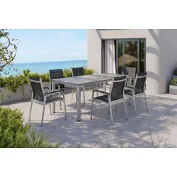 KETTLER BasicPlus Premium Garten-Essgruppe, silber, Alu, Tisch 160x90 cm, 6 Stapelsessel