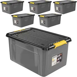 MONZANA® Aufbewahrungsbox 6er-Set Grau/Anthrazit - Stapelbare Aufbewahrungsboxen für Ordnung in Keller und Garage, lebensmittelecht und temperaturbeständig von -30 °C bis +90 °C, mit stabilen Deckeln und Rollen für einfachen Transport.