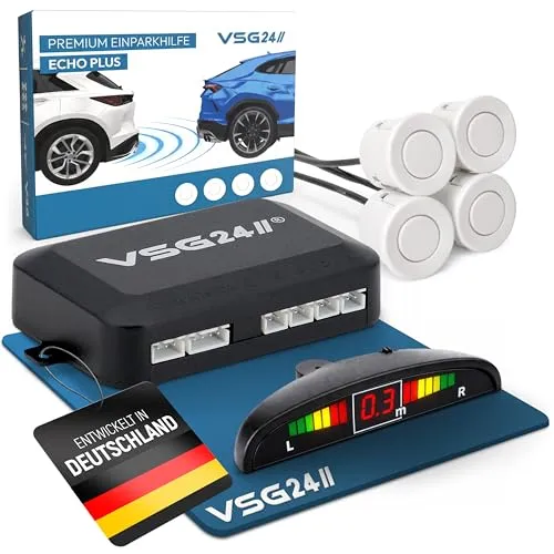 VSG24 Premium Display Einparkhilfe ECHO PLUS - Rückfahrkamera mit Display und 4 Sensoren, bietet akustische und optische Warnungen für sicheres Einparken, einfach nachrüstbar dank e13-Zulassung.