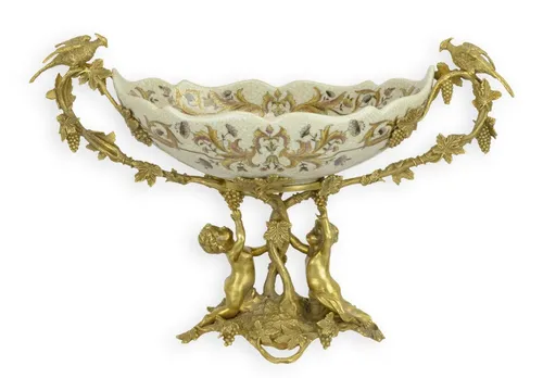 Aubaho Dekoobjekt Schale Porzellan mit Bronze - Stilvolle Obstschale im Retro Design, gefertigt aus hochwertigem Porzellan und Bronze. Ein echter Blickfang für jede Tischdekoration, ideal für besondere Anlässe oder den täglichen Gebrauch.
