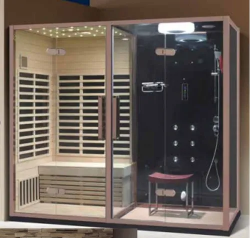 Multifunktionsdusche & Dusch-Sauna-Kombination 200x120 cm - Kombinierte Trockensauna und Dusche für Innen- und Außenbereich. Hochwertige Materialien und moderne Technik, inkl. FM-Radio und Bluetooth für ein entspannendes Erlebnis.