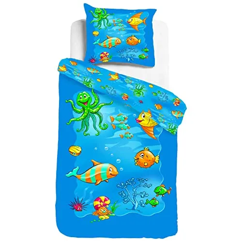 ESPiCO Kinderbettwäsche Unterwasserwelt, 2-teilig - Bettwäsche-Set mit digitalem Druck von bunten Meerestieren, aus 100% Baumwolle, atmungsaktiv und ideal für erholsame Nächte.