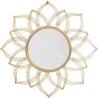 Wandspiegel MILLY 67 cm - Glamouröser Goldener Dekospiegel - Eleganter blütenförmiger Spiegel aus Metall, ideal für Wohn- und Schlafbereich. Verleiht jedem Raum eine dekorative Note und vergrößert optisch Ihren Wohnbereich.