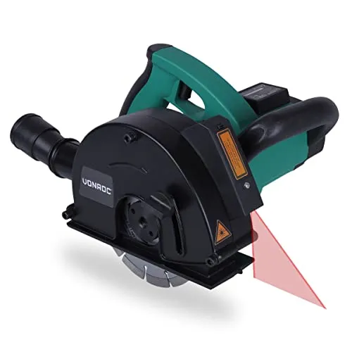 VONROC Mauernutfräse 1700W mit Laser und Absaughaube - Fräsen - Präzise Kanäle mit Laserführung und variablen Abständen von 14, 19 oder 29 mm für exakte Ergebnisse und professionelle Installationen.