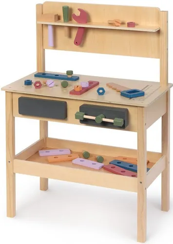 MUSTERKIND® Spielwerkbank Sorbus - Bunte Kinder-Werkbank für kreatives Spielen. Mit vielen Bauteilen, Stauraum und einer praktischen Kreidetafel für individuelle Notizen. Perfekt für kleine Handwerker!