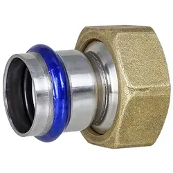 Press-Übergangsverschraubung 15 mm - 3/4 Zoll IG (Überwurf) - flachdichtend - für Edelstahlrohre - DVGW - für V-Kontur