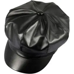 Damen PU Leder Barett Hut 8 Panels Newsboy Schirmmütze Schwarz - Stilvolle KYEYGWO PU Leder Schirmmütze für Damen - 8 Panels Design, ideal für Herbst und Winter. Bequeme Passform und vielseitig kombinierbar, perfekt für jede Gelegenheit.
