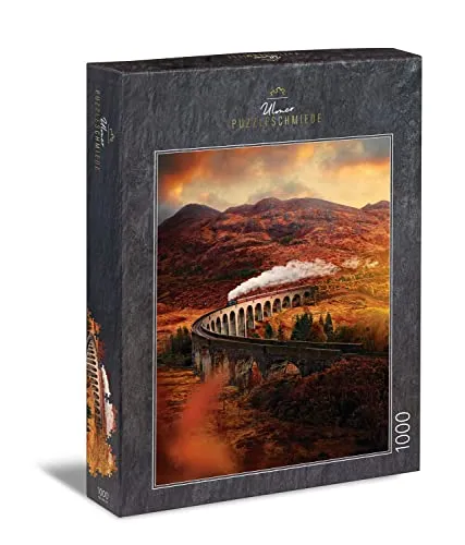 Ulmer Puzzleschmiede - Puzzle „Glenfinnan-Viadukt“ - Malerisches 1000 Teile Schottland-Puzzle – Das Eisenbahn-Viadukt in den schottischen Highlands - bekanntes Film-Motiv