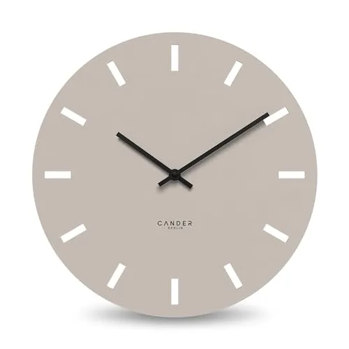 Cander Berlin MNU 2550 P XXL Wanduhr lautlos 50 cm ohne Tickgeräusche analog Wohnzimmer modern Vintage warmgrau groß