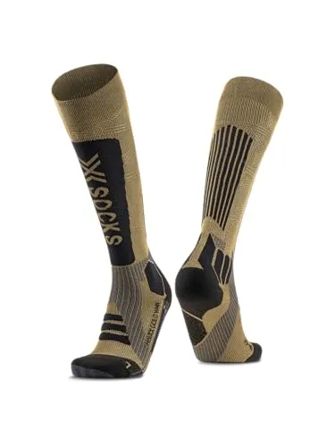 X-Socks Helixx Gold 4.0 Socken für Damen - Socken & Stutzen mit präzise positionierten Funktionszonen für optimale Stabilität und Muskelkontrolle, ideal für Wintersportlerinnen. Sonderedition zum 20. Jubiläum in elegantem Schwarz und Gold.