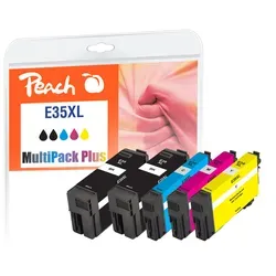 Peach Spar Pack Plus Tintenpatronen für Epson No. 35XL - Druckerpatronen - 5 hochwertige Patronen für brillante Druckergebnisse, inklusive 100% neuem Chip und Tintenstandsanzeige. Sparen Sie mit dem Spar Pack gegenüber dem Einzelkauf!