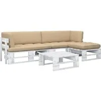 vidaXL 4-tlg. Paletten-Lounge-Set Weiß aus Kiefernholz - Gartenmöbel-Set aus witterungsbeständigem, imprägniertem Kiefernholz für höchsten Komfort und rustikalen Charme. Ideal für Terrasse oder Garten, inklusive bequemer Kissen.