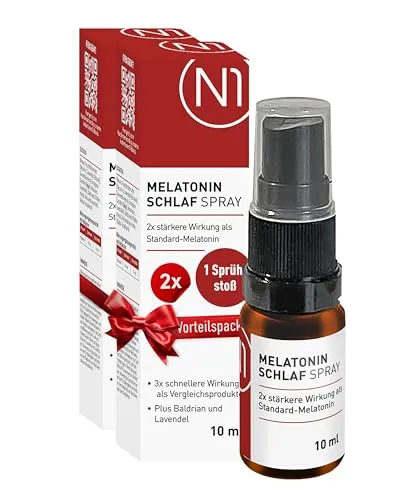 N1 Melatonin Spray - Studie belegt: hilft dir 3x schneller als Standard Melatonin - 142 Tage Vorrat - Melatonin Einschlafspray mit Baldrian & Lavendel