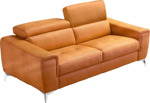 Egoitaliano 2,5-Sitzer Francine, Designsofa, Loungesofa, Breite 213 cm, Fußfarbe chrom, Designfuß, Luxus-Microfaser Lederoptik, cognac