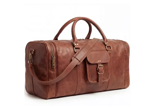 SID & VAIN Weekender Reisetasche aus Leder LANDON in vintage-braun - Hochwertige Reisetasche aus handgefertigtem Ziegenleder, ideal für Kurztrips. Mit abnehmbarem Schultergurt und praktischem Reißverschluss, bietet sie Stil und Funktionalität.