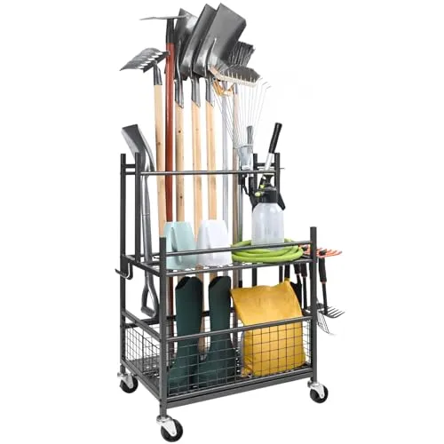 VEVOR Gartengeräte Ständer - Praktischer Gerätehalter aus Kohlenstoffstahl mit 16 Schlitzen und 18 Haken für optimale Gartengeräteaufbewahrung. Ideal für Ordnung im Garten und Werkstatt.