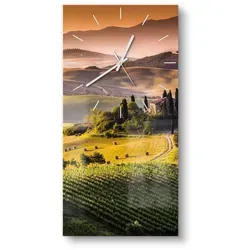 DEQORI Glasuhr | Toskana Panorama 30x60 cm | moderne Wanddekoration - Einfache Montage dank vormontierter Wandhalterung. Diese elegante Wanduhr aus bruchsicherem Glas bietet ein beeindruckendes 3D-Design und ist ein stilvoller Blickfang für jeden Raum.