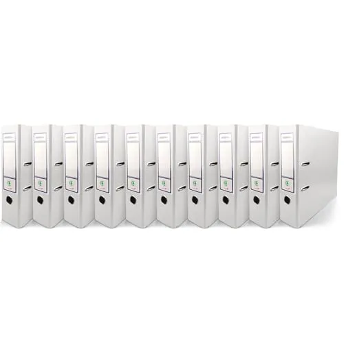 Netuno 10x Aktenordner DIN A4 Weiß Ekobox 2-Ring-Mechanik 8cm Kunststoff Büroordner Ringmappe PP farbig breit