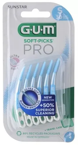 GUM SOFT-PICKS PRO Interdentalbürsten Small - Arzneimittel zur Zahnzwischenraumreinigung, ultraweiche und flexible Bürsten für empfindliche Zähne, effektive Entfernung von Plaque und Speiseresten, inklusive praktischem Reise-Etui.