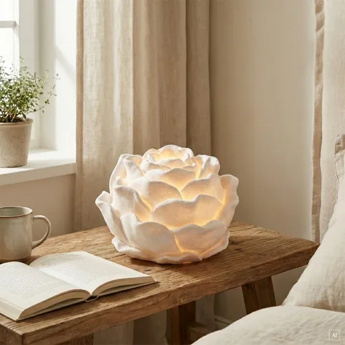 abc HOME Tischleuchte Rose – Elegante Nachttischleuchte im Rosendesign - Nachttischleuchten – Romantische Akzentleuchte aus robustem Polyresin mit Sandgemisch, ideal für stilvolle Details in Ihrem Raum. Leuchtmittel nicht enthalten.
