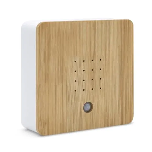 Vogelgezwitscher Soundbox mit Bambus-Front - Entspannender Lautsprecher - Bewegungsmelder mit beruhigendem Vogelgesang, ideal für Bad, Spa oder Wohnzimmer. Die Soundbox bietet eine natürliche Waldkulisse und ist batteriebetrieben für flexiblen Einsatz.