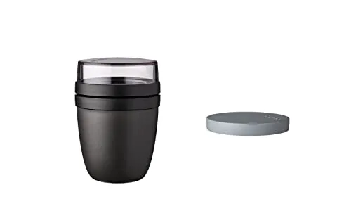 Mepal ELLIPSE Lunchpot Switch - Nordic Black - Vorratsdosen mit zwei getrennten Behältern (500 ml + 200 ml) für perfekte Snacks unterwegs, spülmaschinen- und mikrowellengeeignet (unterer Behälter). Ideal für Joghurt, Müsli, Suppe oder Croutons.