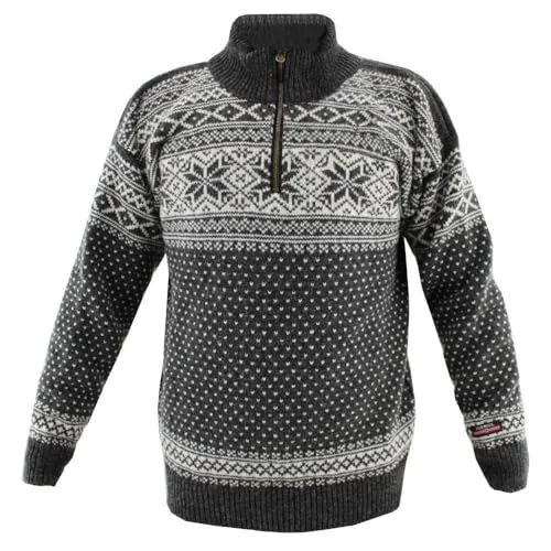 HomeOfSocks Norwegerpullover - Hochwertiger Rollkragenpullover aus 100% Wolle - Norwegerpullover aus 100% Schurwolle, atmungsaktiv mit Fleece-Kragen, ideal für kalte Wintertage. Casual Style in Anthrazit.